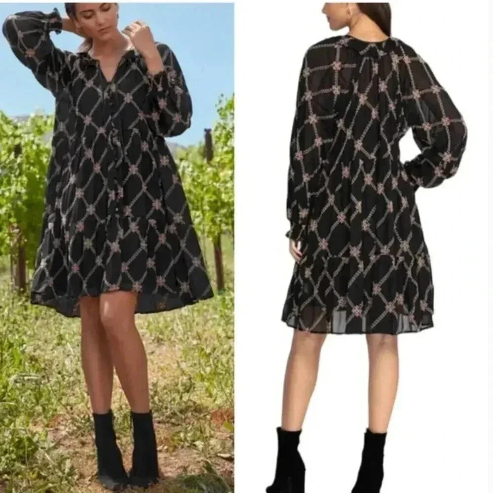 Johnny Was Jackie Floral Embroidered Sheer Bohemian Mini Dress Size XS